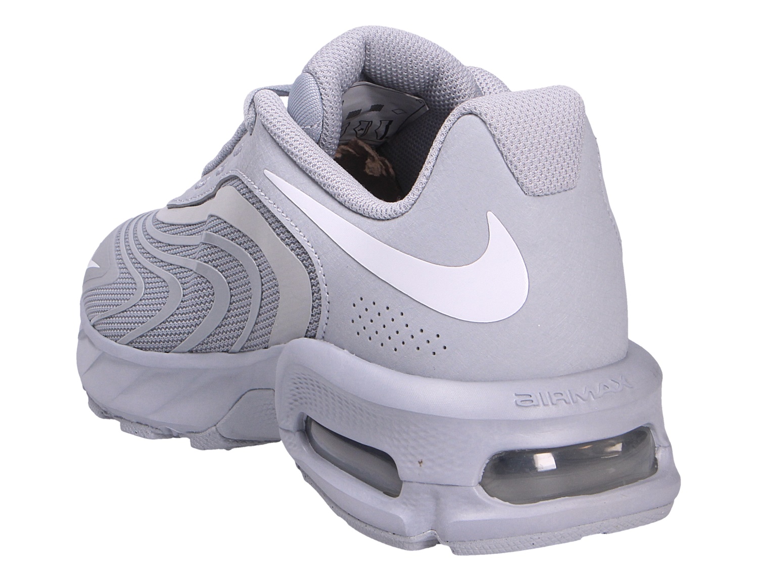 Nike AIR Max Fire grauer Sneaker aus textilem Obermaterial, Rück- und Seitenansicht mit sichtbarer Air-Max-Dämpfung und markantem Swoosh für sportlichen Alltagskomfort