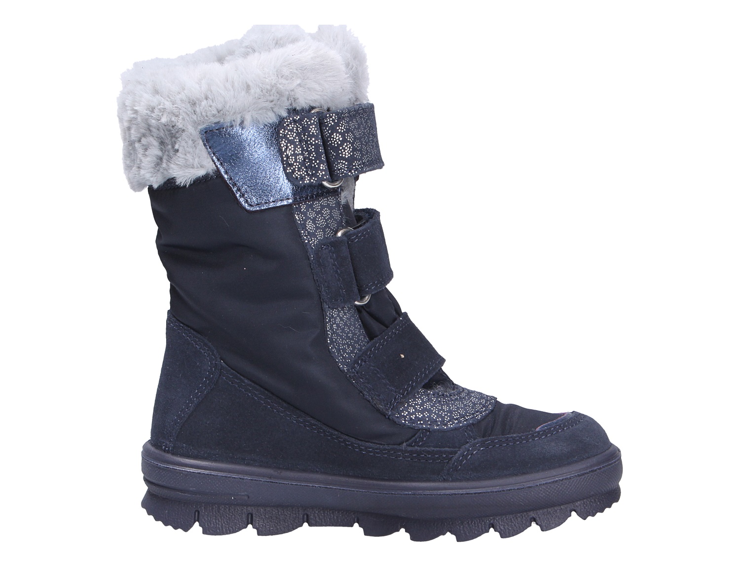 Superfit FLAVIA Winterstiefel in Dunkelblau, gefütterter Kinderstiefel mit weichem Fellrand, Glitzerdetails und Klettverschlüssen