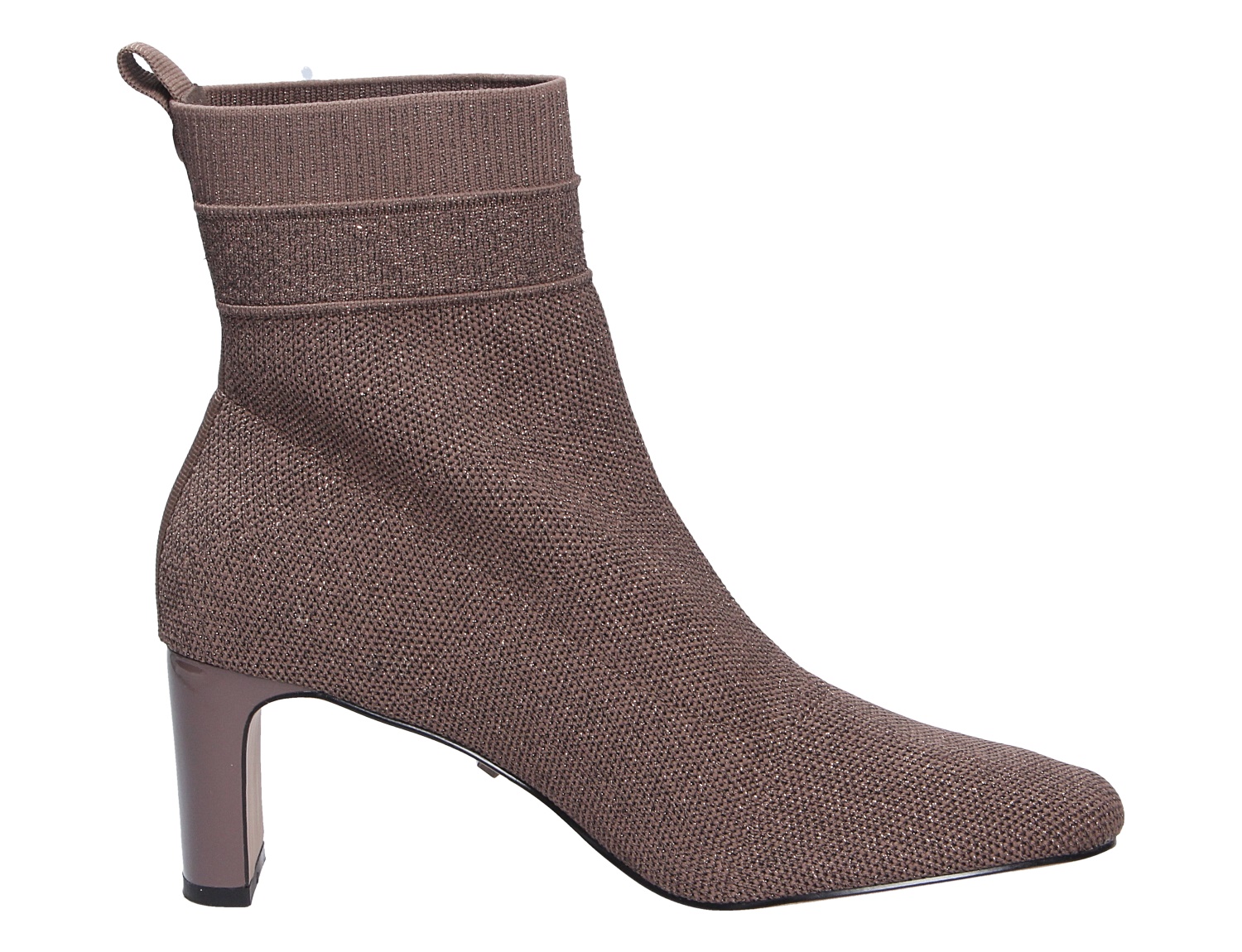 La Strada Damen Stiefel in Taupe, eleganter Strick-Stiefelette mit spitzer Form, elastischem Schaft und hohem Blockabsatz