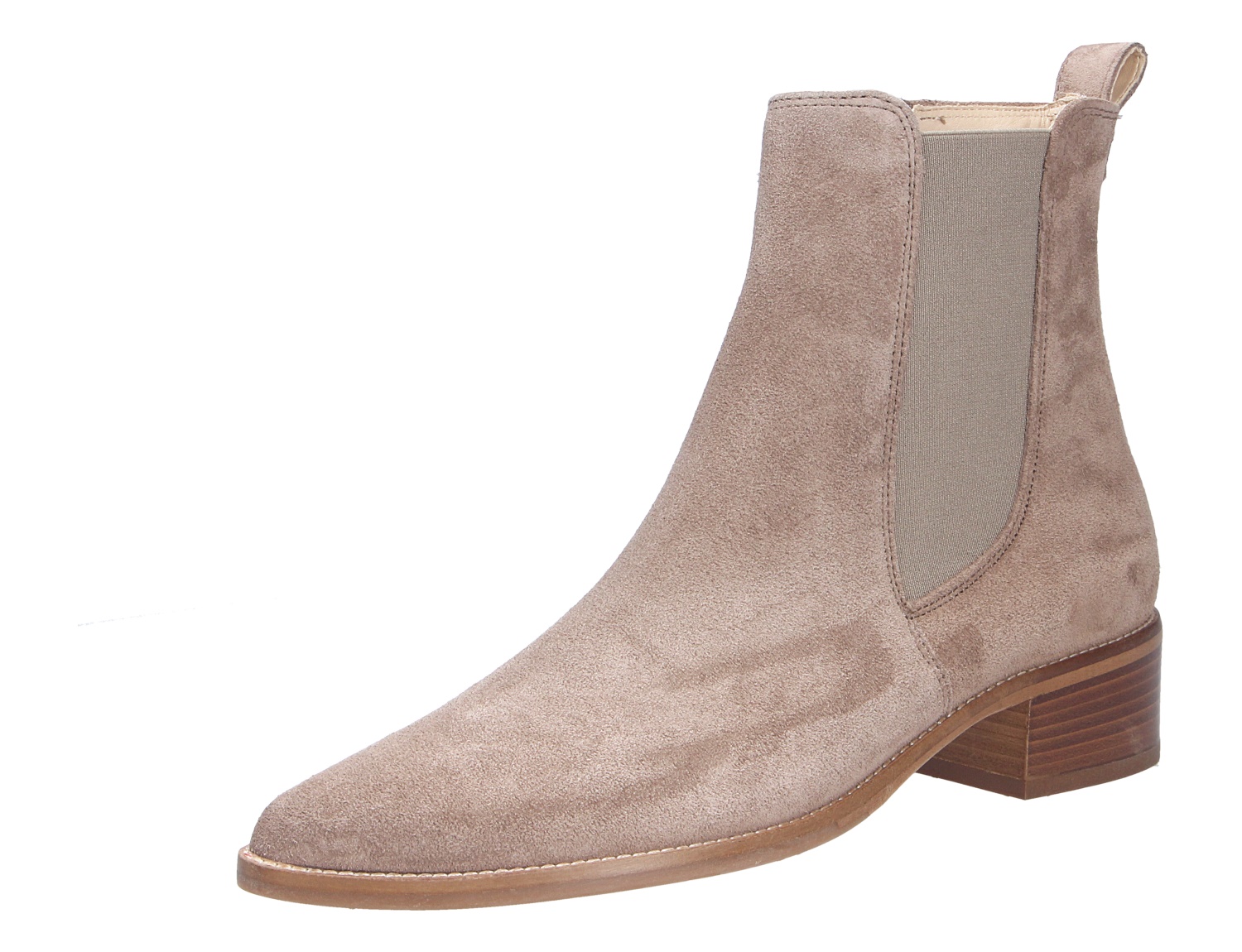 Paul Green Damen Stiefel aus taupefarbenem Veloursleder, eleganter Chelsea-Boot mit seitlichem Stretch-Einsatz und Blockabsatz