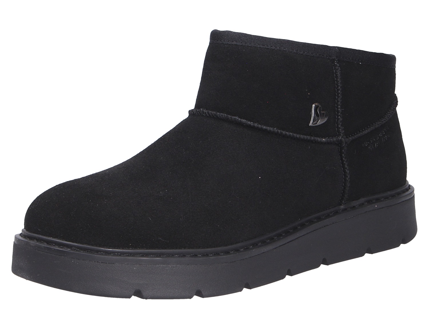Skechers Keepsakes Cozy Damen-Bootie in Schwarz aus Veloursoptik mit kurzer Schafthöhe und robuster Plateausohle