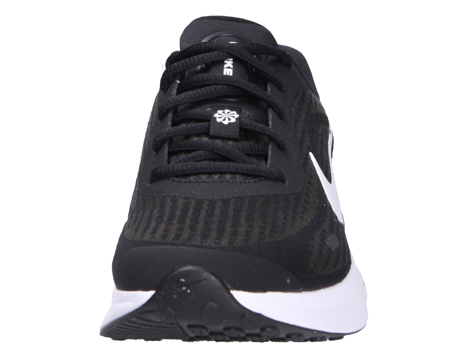 Frontansicht des Nike Jounrney Woman’s Road Damen-Sneakers in Schwarz mit weißer Sohle – moderner Road-Schuh für Alltag, Freizeit und City-Trips