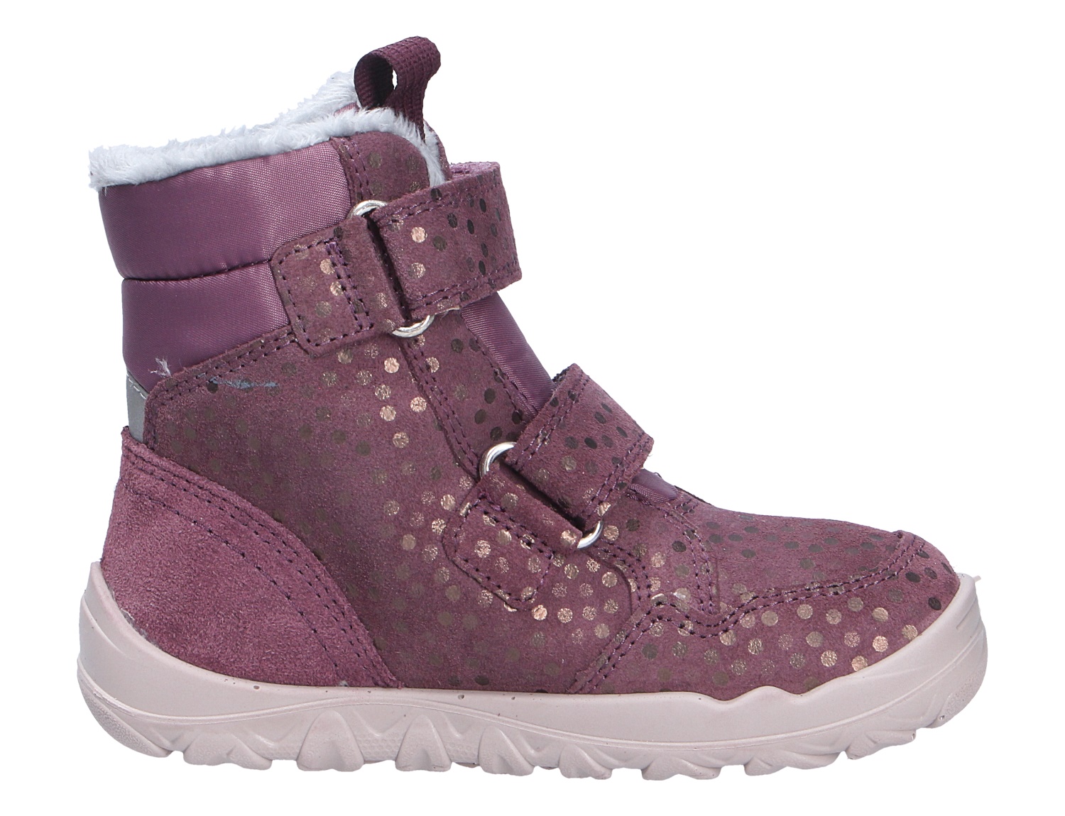 Superfit WALDERI Kinder-Winterstiefel in Lila mit Glitzerpunkten, zwei Klettverschlüssen, warmem Innenfutter und rutschfester Sohle