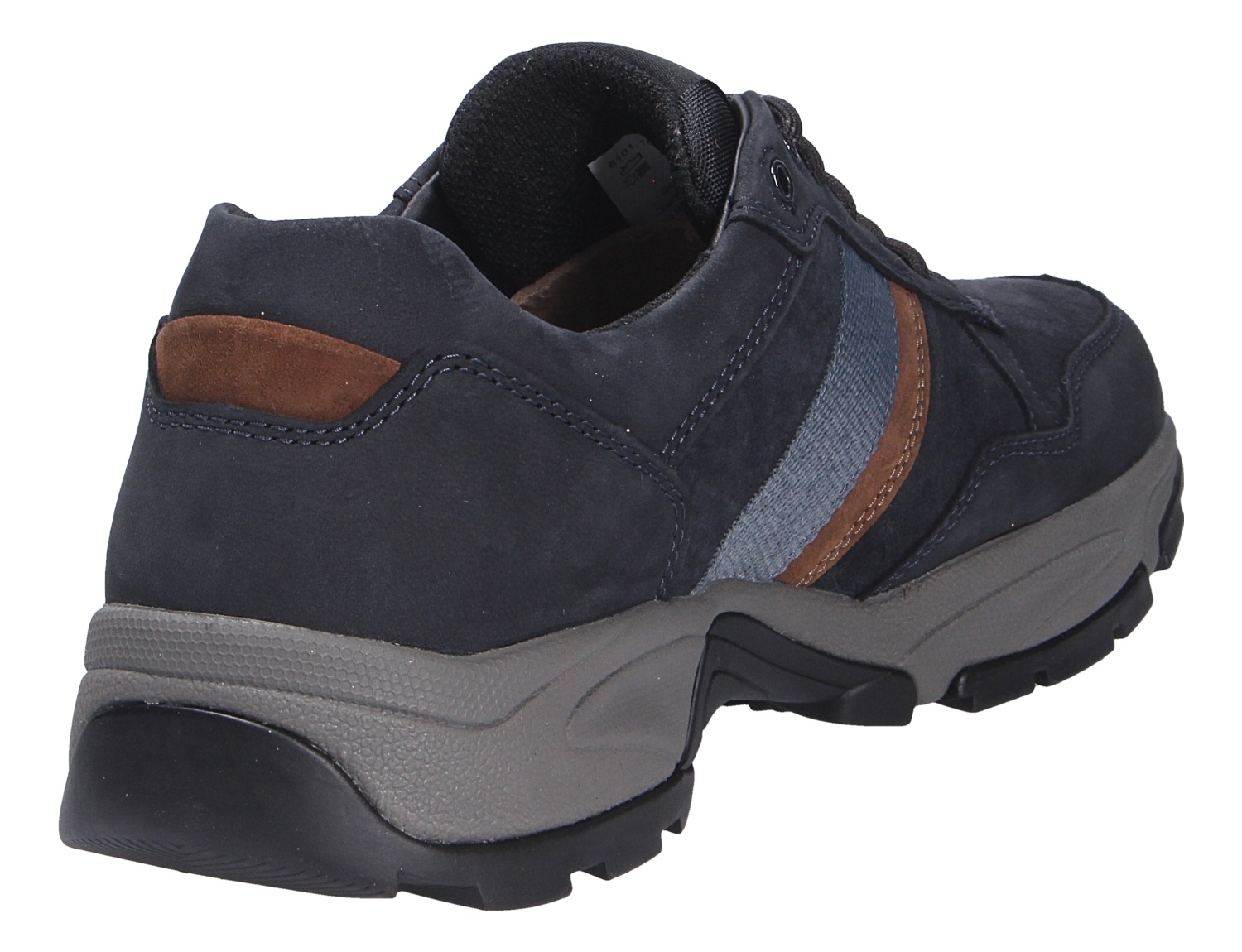 Pius Gabor Herren Schnürschuhe in Dunkelblau, Rück- und Seitenansicht, mit braunen und grauen Akzenten sowie robuster Profilsohle