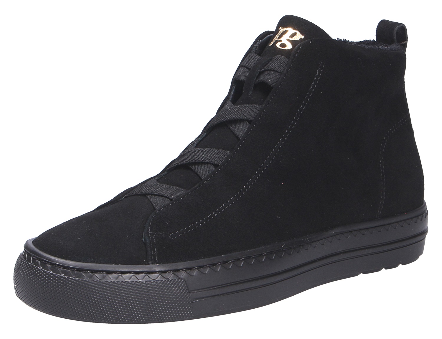 Paul Green Damen Sneaker, schwarzer High-Top-Sneaker aus Veloursleder mit breiten Schnürsenkeln und schwarzer Sohle