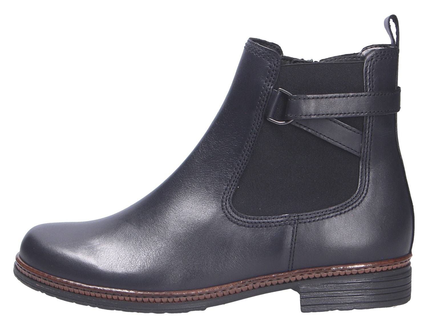 Gabor Damen Stiefel in Dunkelblau, Chelsea-Boot aus Leder mit seitlichem Elastikeinsatz und dekorativem Riemen