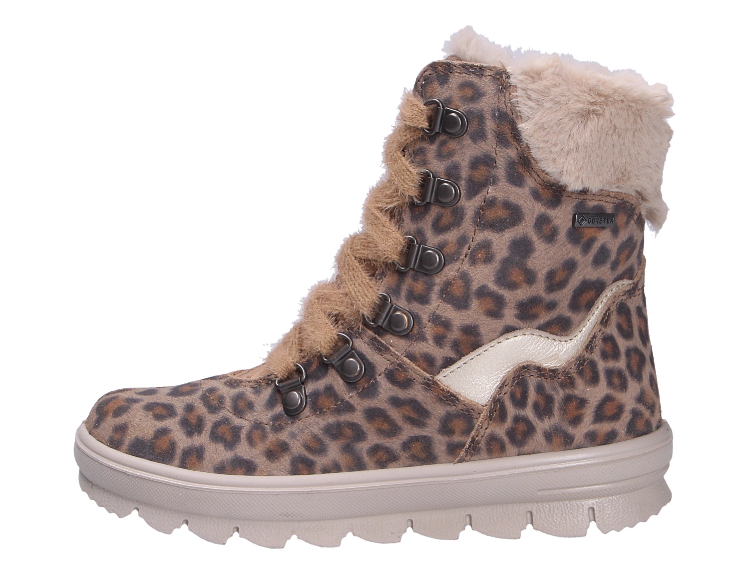 Superfit FLAVIA Winterstiefel in Braun mit Leopardenmuster, Fellfutter, Fellrand und robuster Sohle