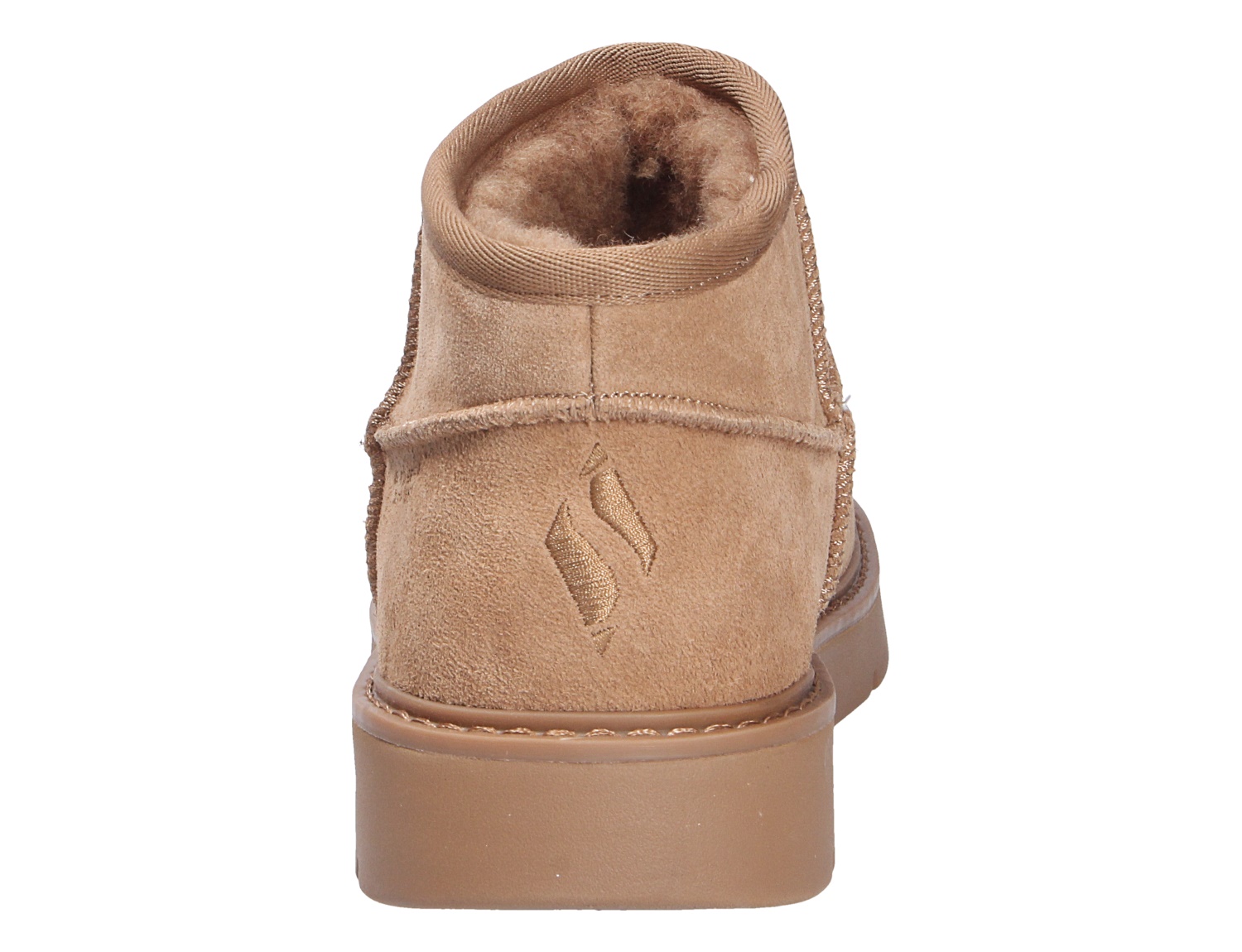 Rückansicht des beigen Skechers Keepsakes Cozy Damen-Boots mit kuscheligem Innenfutter, Veloursoptik und robuster Sohle
