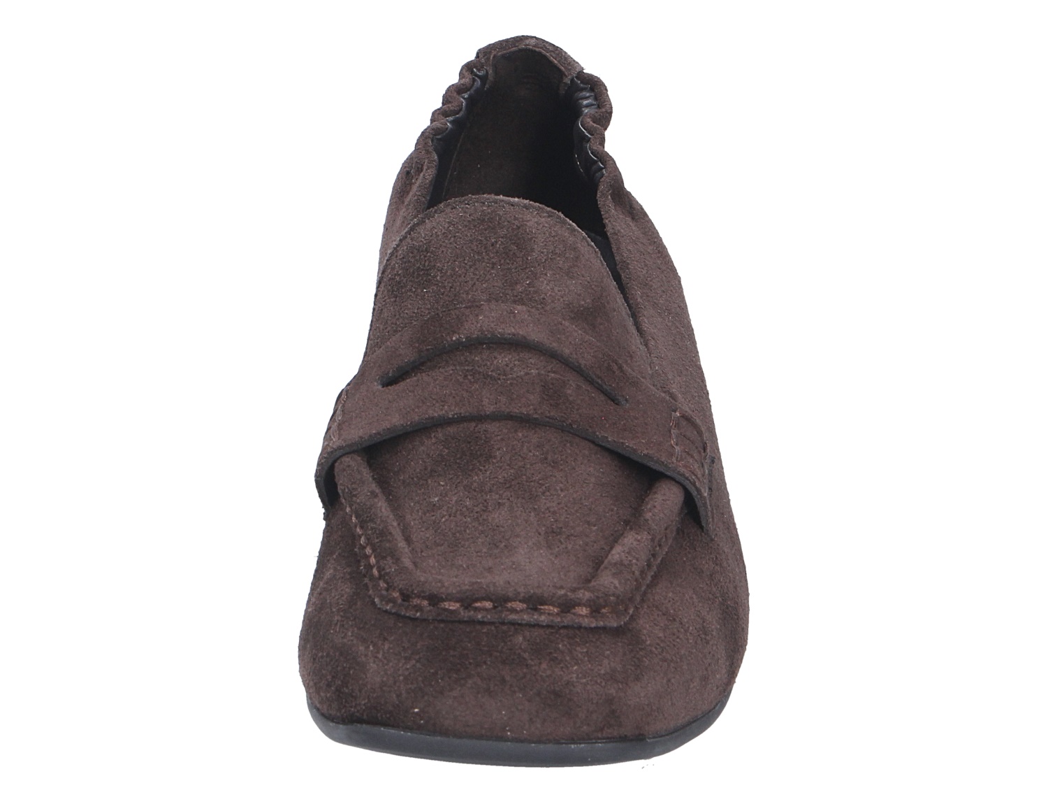 Frontansicht der Paul Green Damen Pumps aus braunem Veloursleder mit markanter Lasche und schlanker Form