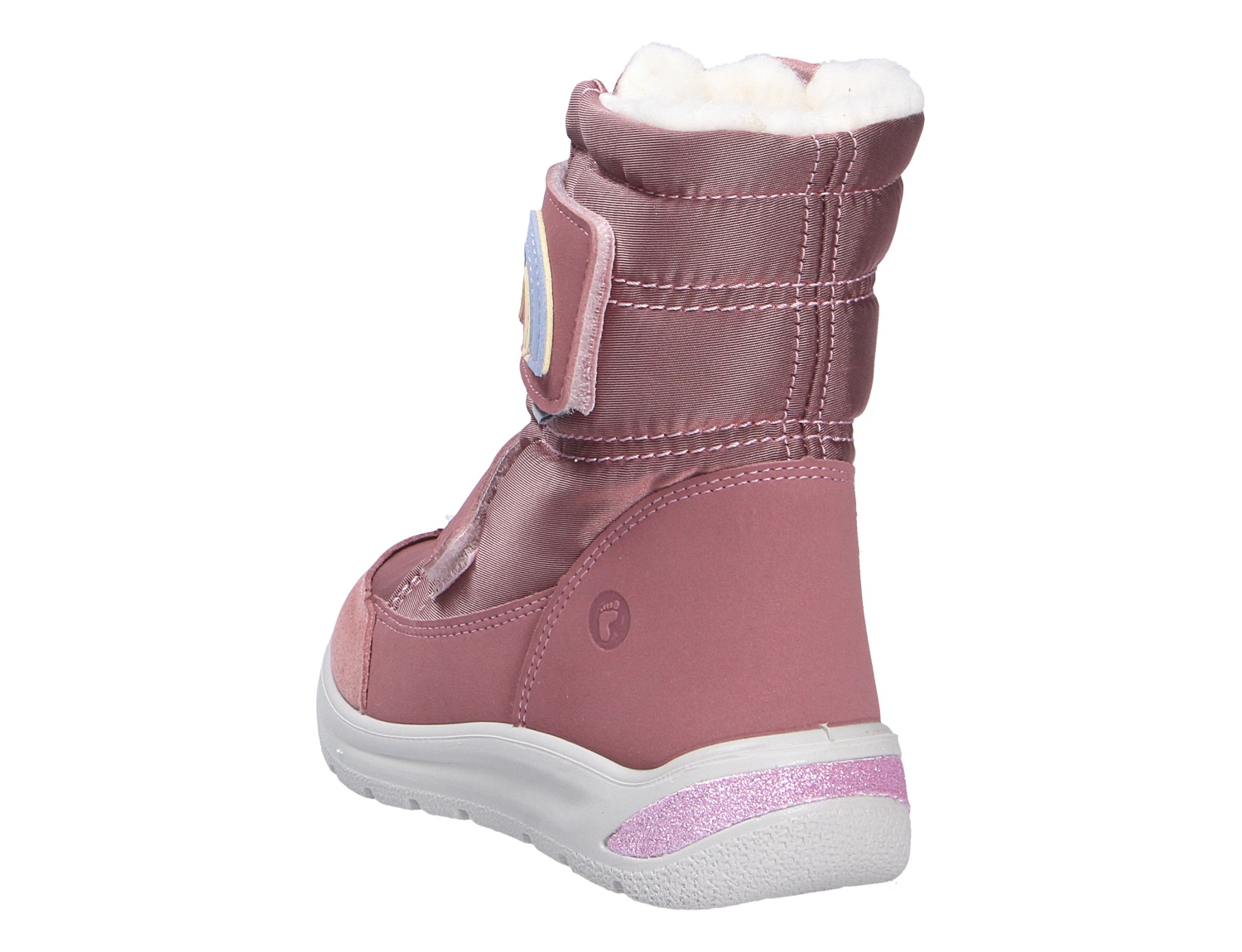 Ricosta Mädchen Stiefel, rosa Winterstiefel mit warmem Innenfutter, Klettverschluss und Glitzerdetail an der Ferse, Rückansicht