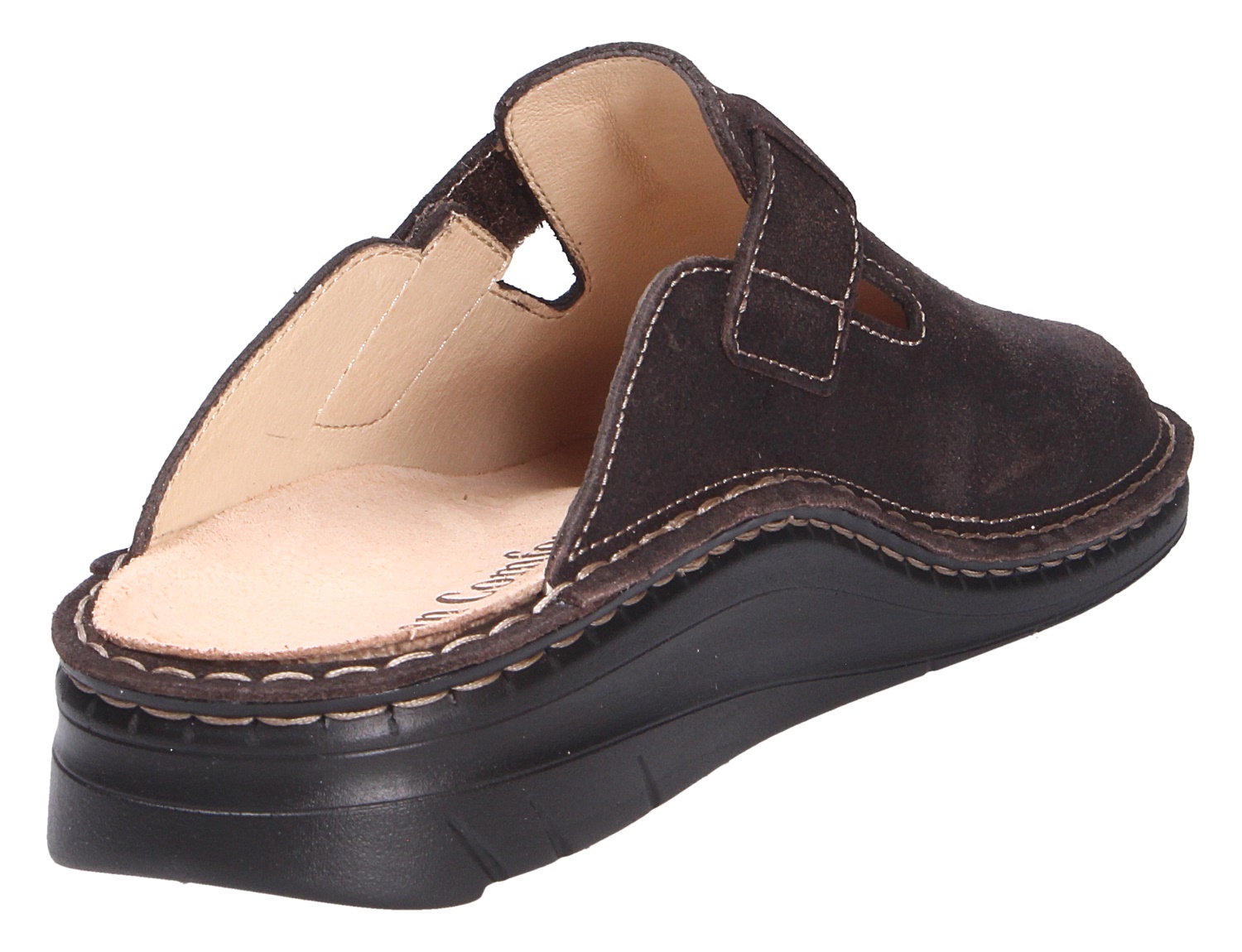 Finn Comfort PETARE Herren-Pantolette in Dunkelbraun aus Veloursleder mit geschlossener Vorderkappe und bequemer Laufsohle