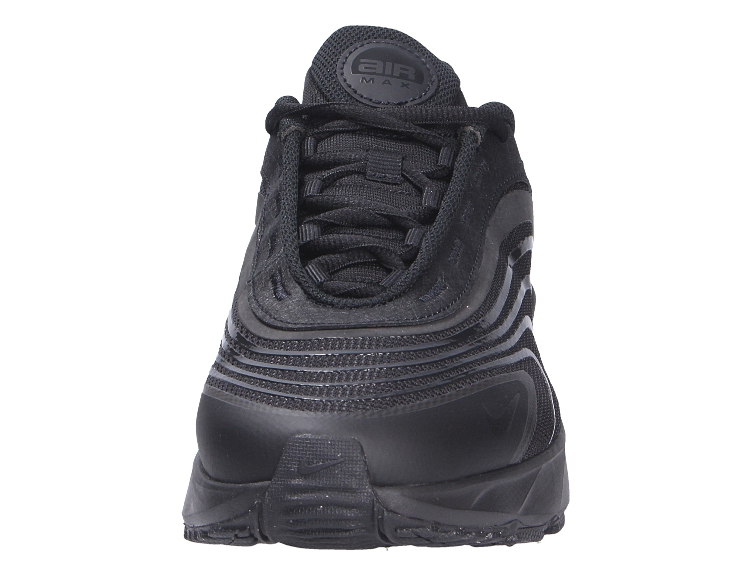 Frontansicht des Nike AIR Max Fire Herren-Sneakers in Schwarz mit markantem Design und komfortabler Air-Max-Dämpfung für sportliche Freizeitlooks